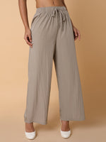 Women Solid Beige Straight Trouser-6613-Beige