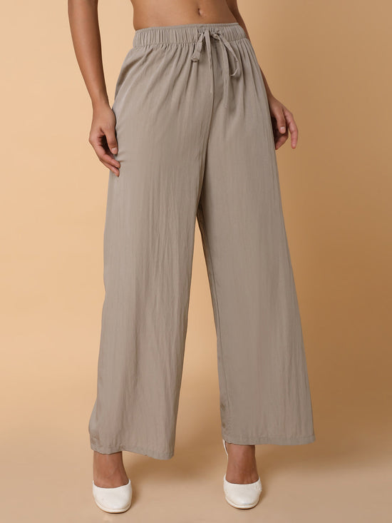 Women Solid Beige Straight Trouser-6613-Beige