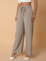 Women Solid Beige Straight Trouser-6613-Beige