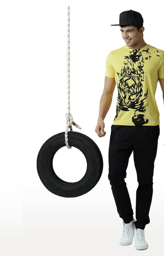 Huetrap Yellow Mens Short Sleeve Graphic Printed Tshirt-HT15MKGRAYLW00001