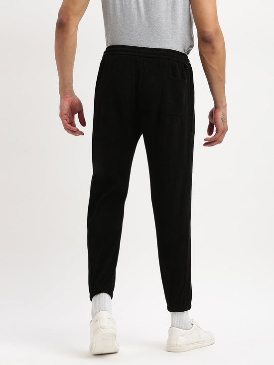 Men Slim Fit Solid Black Track Pant-698-Black