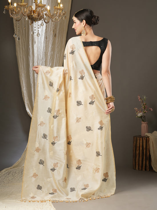 Saree Mall Women's  Blend Cream Embroidered Designer Saree With Blouse Piece-6KAVI601