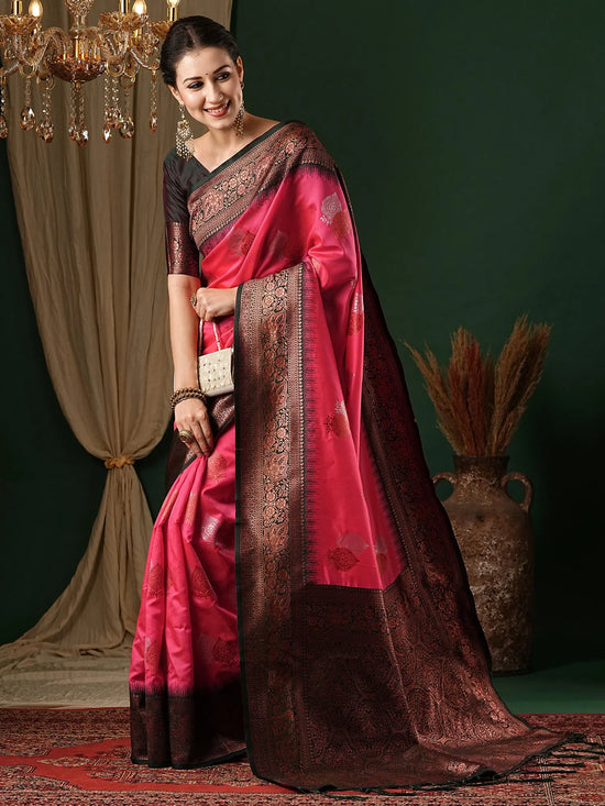 Saree Mall Women's  Blend Pink Woven Design Designer Saree With Blouse Piece-6REEVA6001