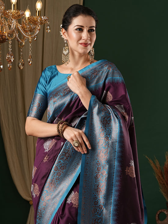 Saree Mall Women's  Blend Purple Woven Design Designer Saree With Blouse Piece-6REEVA6002