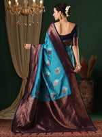 Saree Mall Women's  Blend Light Blue Woven Design Designer Saree With Blouse Piece-6REEVA6003