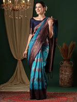 Saree Mall Women's  Blend Light Blue Woven Design Designer Saree With Blouse Piece-6REEVA6003