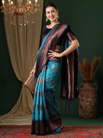 Saree Mall Women's  Blend Light Blue Woven Design Designer Saree With Blouse Piece-6REEVA6003