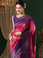 Saree Mall Women's  Blend Pink Woven Design Designer Saree With Blouse Piece-6REEVA6004