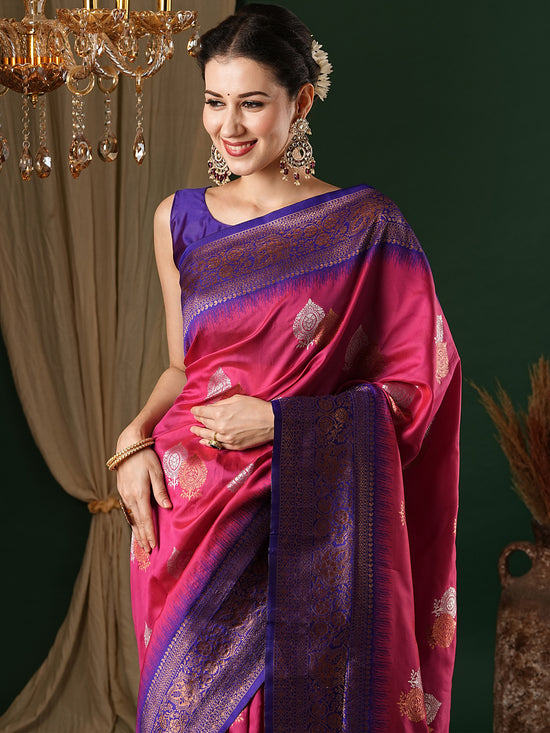 Saree Mall Women's  Blend Pink Woven Design Designer Saree With Blouse Piece-6REEVA6004