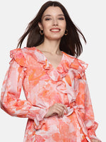 Floral Orange Wrap Dress-17401