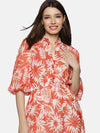 Floral Red Printed Baloon Sleeve Dress-17374