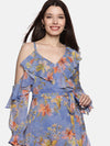 Floral Blue Ruffle Wrap Dress-17393