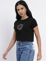 Black Embroidered Crop Top-SICT0010124