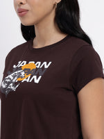 Coffee color Crop top with Japan rising sun print-SICT0010724