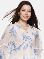 Floral White Blouson Sleeve Top-17386