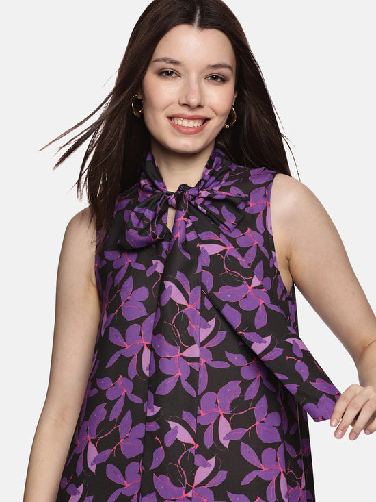 Floral Purple Tiered Sleeveless Dress-17397