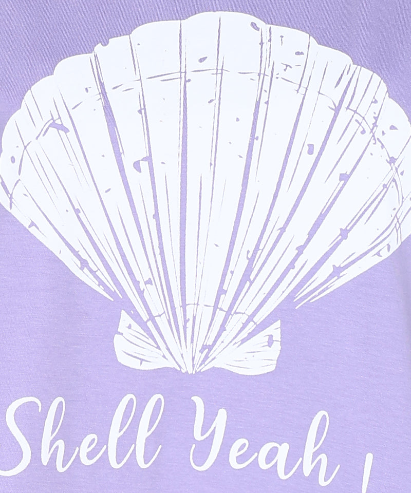 Women's Lighthearted T-Shirt with "Shell Yeah" Print- Cotton Jersey