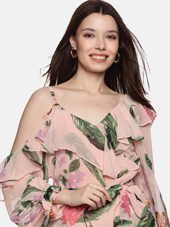 Floral Multicolor Ruffled Wrap Dress-17392