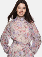 Floral Multicolored Ruffled Blouson Sleeve Dress-17408