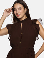 Floral Brown Frilled Dress-17426