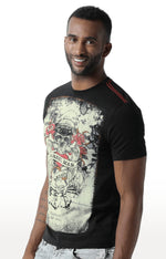 Huetrap Black Mens Short Sleeve Graphic Printed Tshirt-HT15MKGRABLK00044