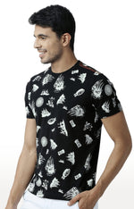 Huetrap Black Mens Short Sleeve Graphic Printed Tshirt-HT16MKGRABLK00393