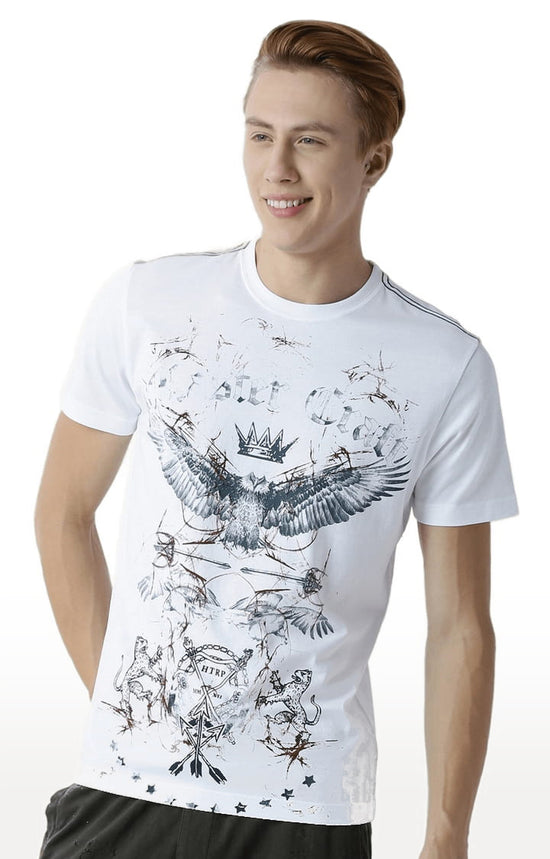 Huetrap White Mens Short Sleeve Graphic Printed Tshirt-HT16MKGRAWHT00388