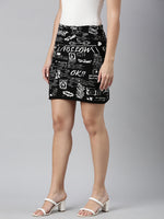 Women Abstract Black Pencil Mini Skirt-7010-Black