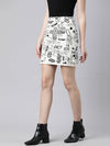 Women Abstract Cream Pencil Mini Skirt-7010-Cream