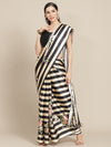 Avanshee Women's Latest Striped Satin Saree With Unstiched Blouse-7056-BLACK