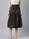 Women Solid Brown Flared Midi Skirt-708-Brown