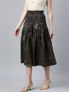 Women Solid Brown Flared Midi Skirt-708-Brown