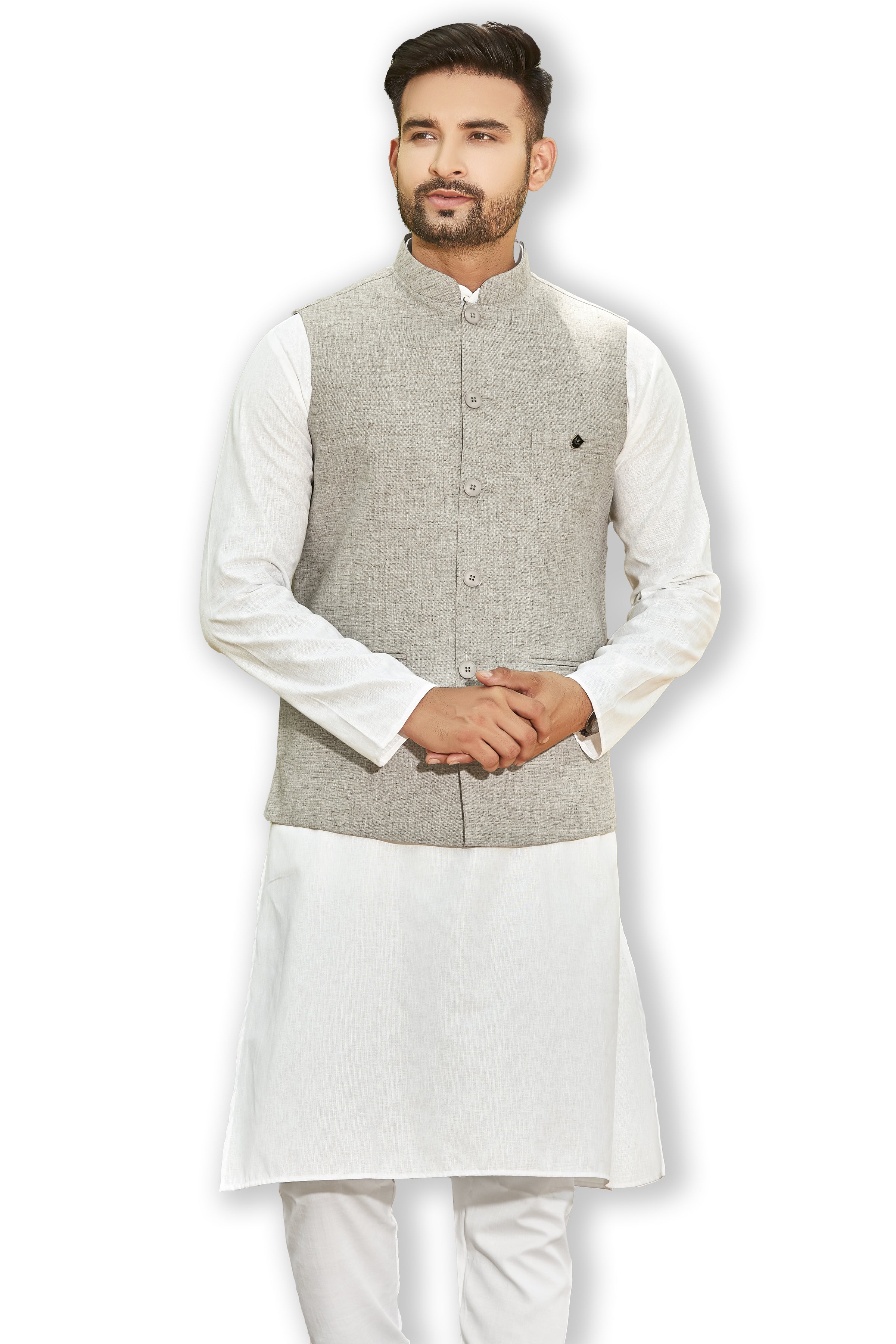 Brown Plain Cotton Poly Nehru Jacket - Veera Paridhaan - 2802834