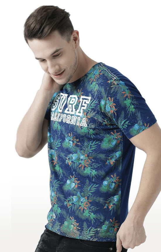 Huetrap Blue Mens Short Sleeve Graphic Printed Tshirt-HT17MKGRALNY00781