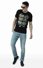 Huetrap Black Mens Short Sleeve Graphic Printed Tshirt-HT17MKGRABLK00713