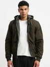 Men Mock Collar Grey Solid Reversible Bomber Jacket comes with Detachable Hoodie-77001-A-Grey