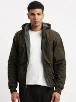 Men Mock Collar Grey Solid Reversible Bomber Jacket comes with Detachable Hoodie-77001-A-Grey