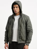 Men Mock Collar Grey Solid Reversible Bomber Jacket comes with Detachable Hoodie-77001-A-Grey