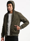 Men Mandarin Collar Green Solid Reversible Bomber Jacket comes with Detachable Hoodie-77002-Green