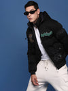 Men Solid Black Puffer Jacket with Hoodie-77113-Black