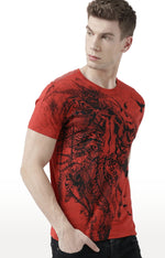 Huetrap Red Mens Short Sleeve Graphic Printed Tshirt-HT17MKGRARED00903