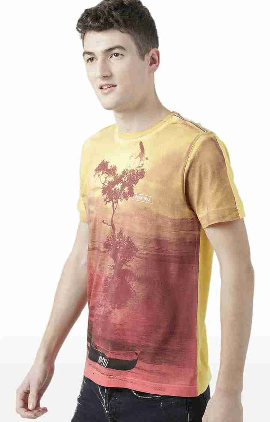 Huetrap Yellow Mens Short Sleeve Graphic Printed Tshirt-HT17MKGRAYLW00628