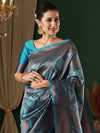 Saree Mall Women's  Blend Blue Woven Design Designer Saree With Blouse Piece-7REEVA7001