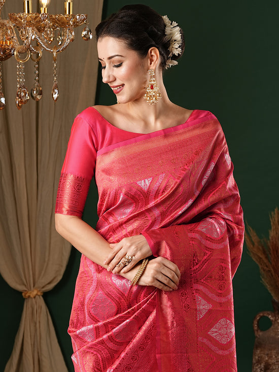 Saree Mall Women's  Blend Pink Woven Design Designer Saree With Blouse Piece-7REEVA7002