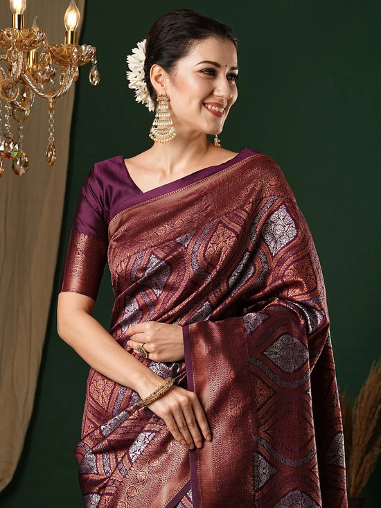 Saree Mall Women's  Blend Purple Woven Design Designer Saree With Blouse Piece-7REEVA7004