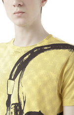 Huetrap Yellow Mens Short Sleeve Graphic Printed Tshirt-HT17MKGRAYLW00685