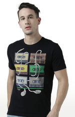 Huetrap Black Mens Short Sleeve Graphic Printed Tshirt-HT17MKGRABLK00713