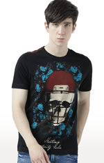 Huetrap Black Mens Short Sleeve Graphic Printed Tshirt-HT17MKGRABLK00661