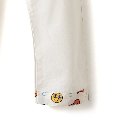 Desi Soota Smiley Print Cotton Kurta Pajama Set for Boys - White-M027