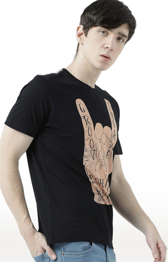 Huetrap Black Mens Short Sleeve Graphic Printed Tshirt-HT17MKGRABLK00529